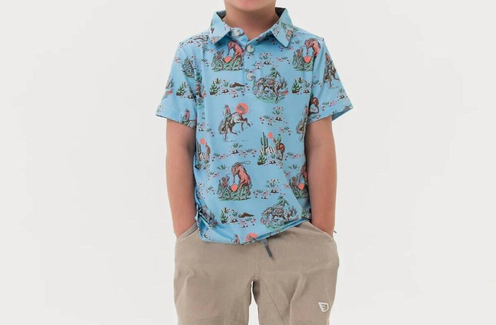 NEW BURLEBO performance polo in cowboy up blue